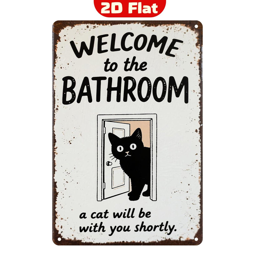 Lustiges Metallschild „Schwarze Katze“ für das Badezimmer | Vintage-WC-Humor Wanddekoration