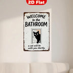 Lustiges Metallschild „Schwarze Katze“ für das Badezimmer | Vintage-WC-Humor Wanddekoration