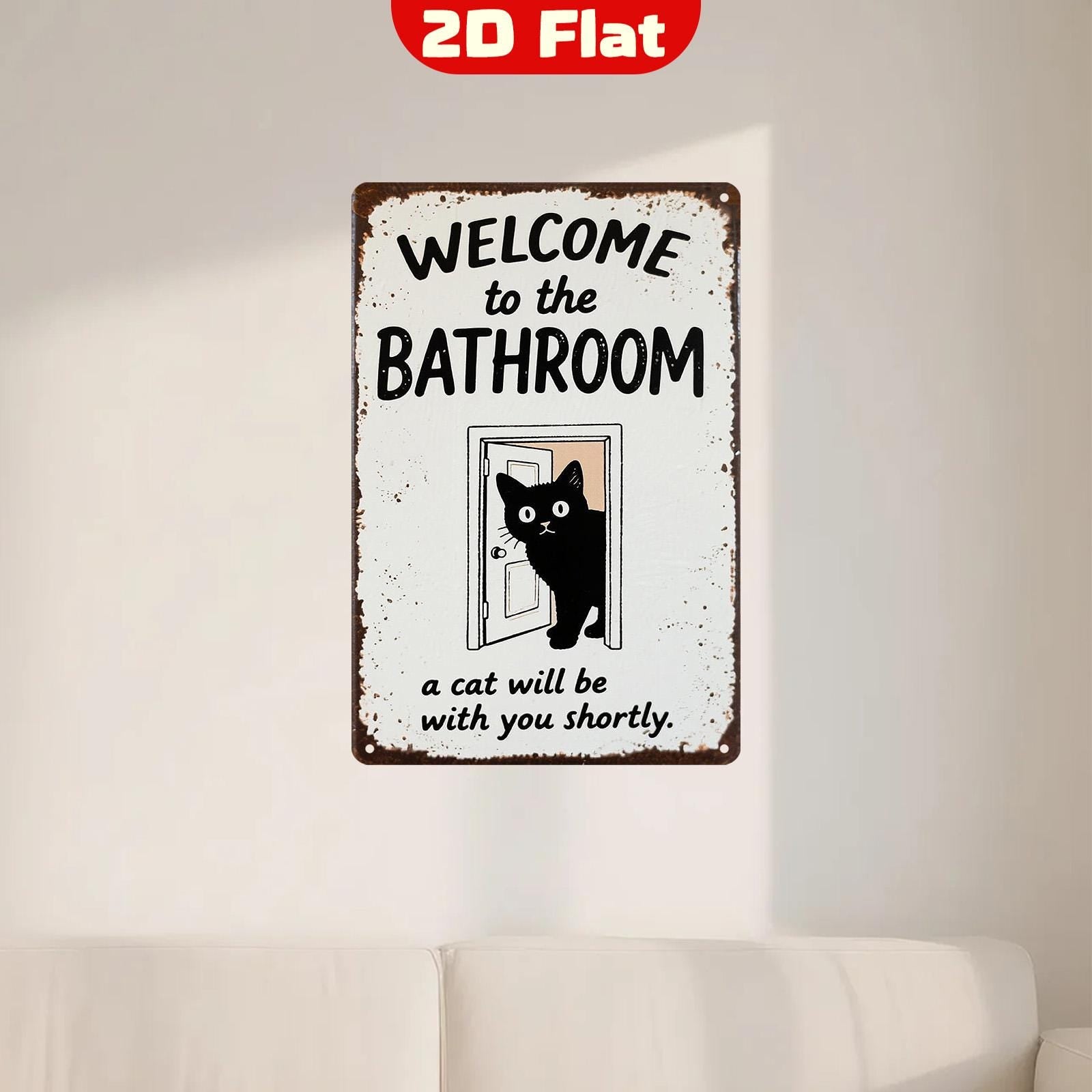 Funny Black Cat Bathroom Metal Sign: Vintage Toilet Humor Wall Decor