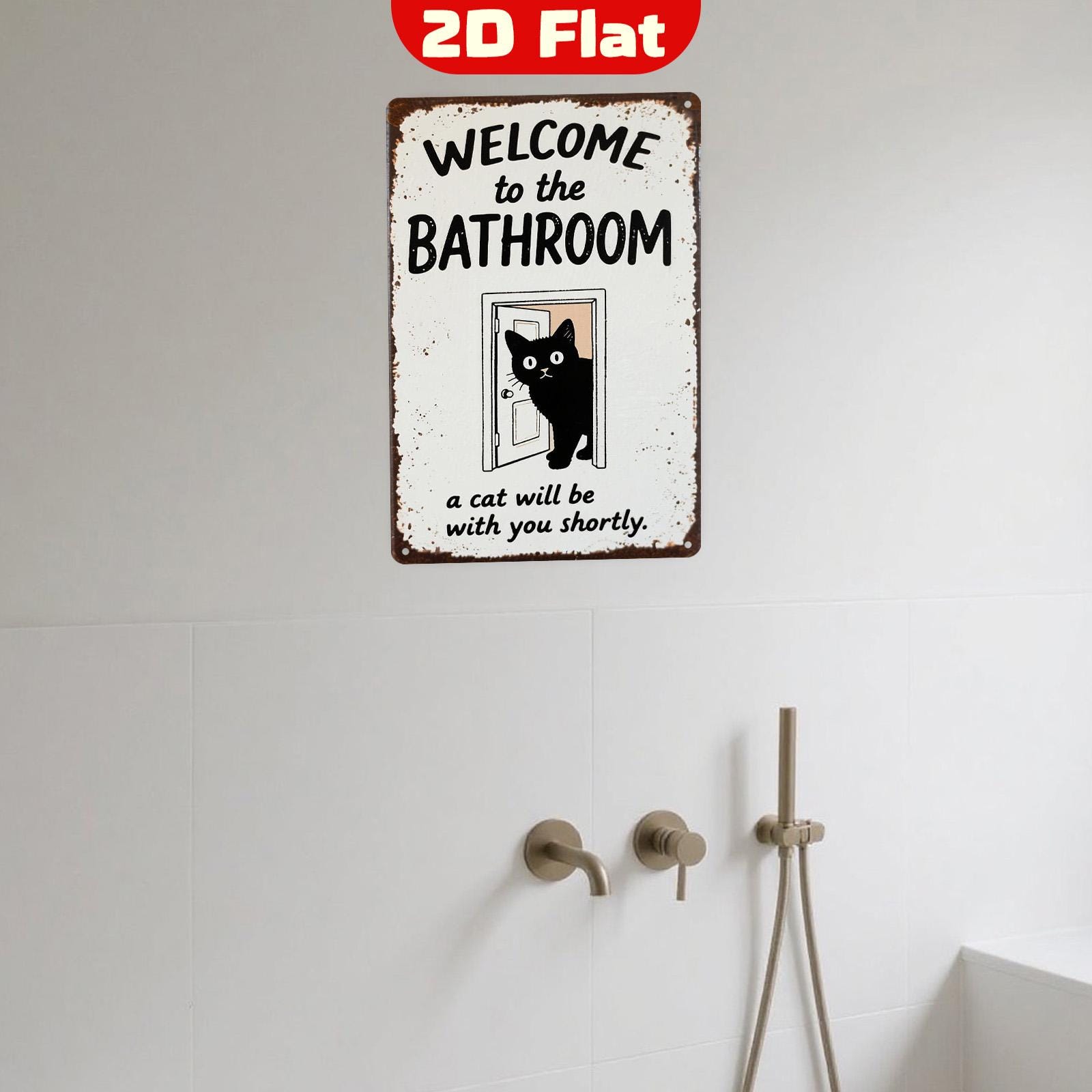 Funny Black Cat Bathroom Metal Sign: Vintage Toilet Humor Wall Decor