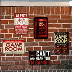 Lot d'enseignes métalliques sur le thème des jeux vidéo rétro | Insert Coin et citations de gaming