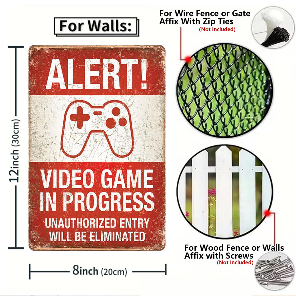 Lot d'enseignes métalliques sur le thème des jeux vidéo rétro | Insert Coin et citations de gaming