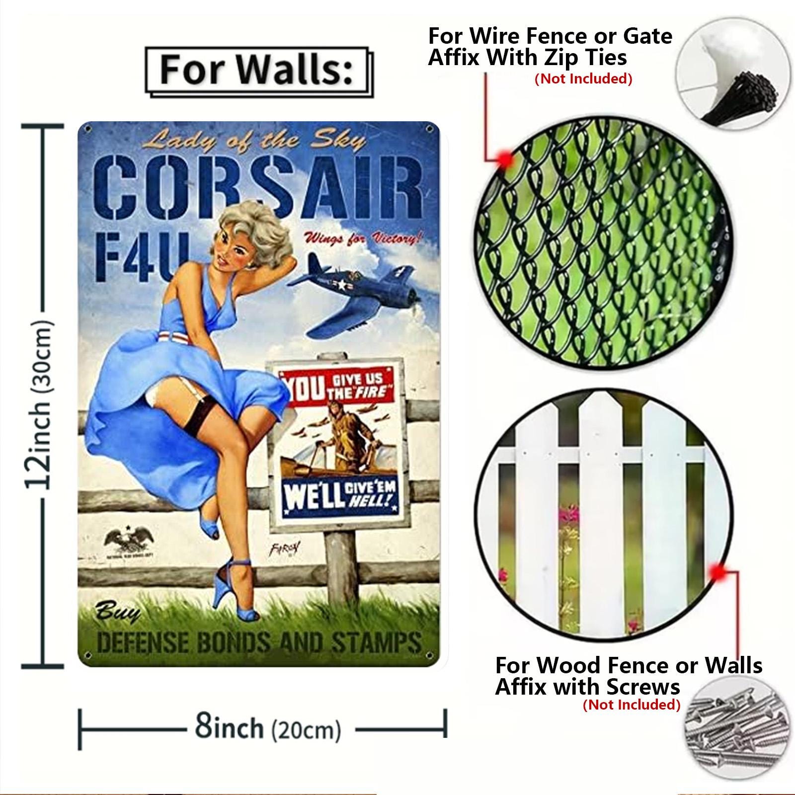 Vintage Pin-Up Girl Aviation Metal Sign: P-40 Warhawk & Corsair Designs