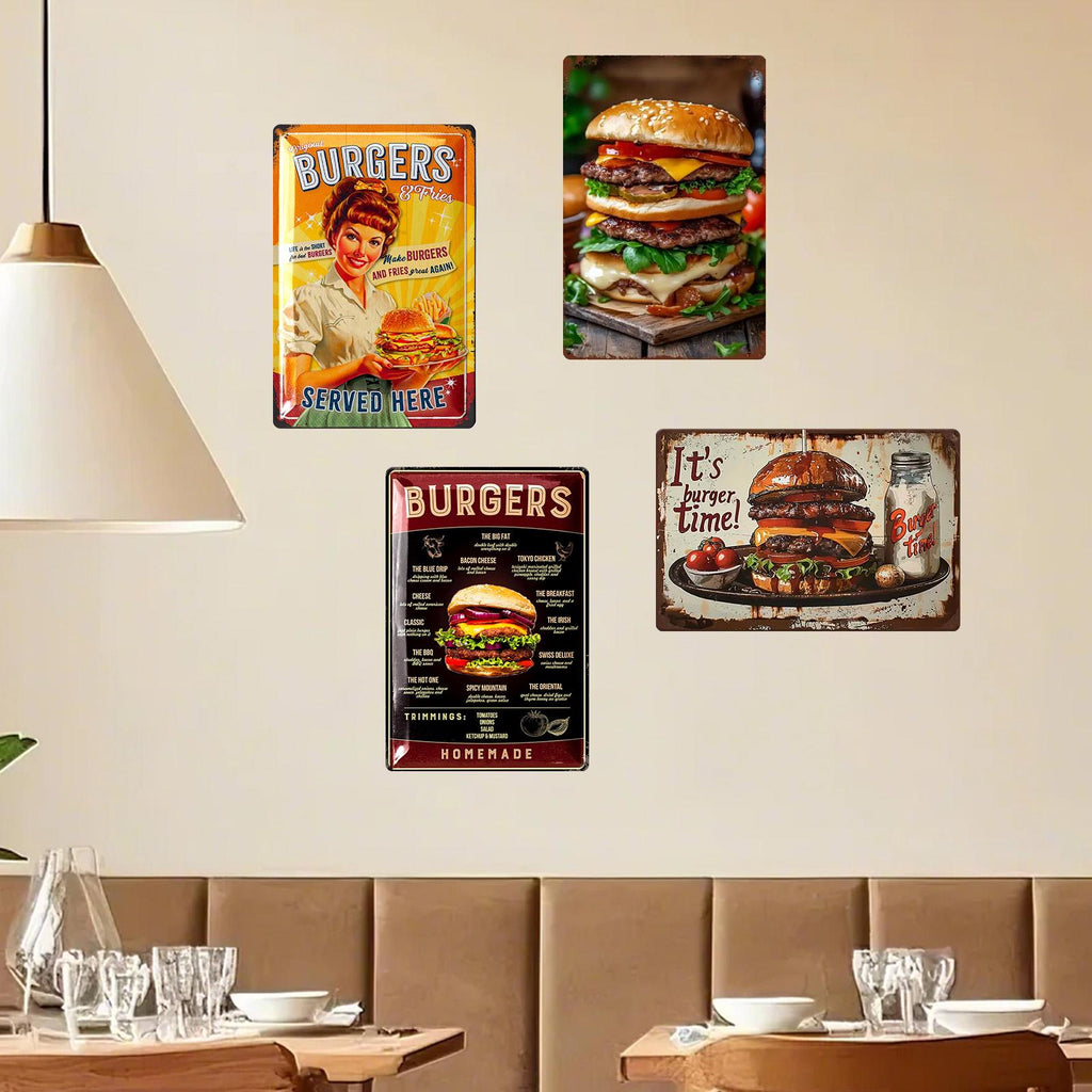 Vintage Burger Blechschild | Retro Küche, Bar Deko