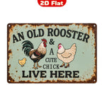 Plaque Métal Coq et Poule de Ferme | Décoration de Cuisine Amusante (20x30 cm)