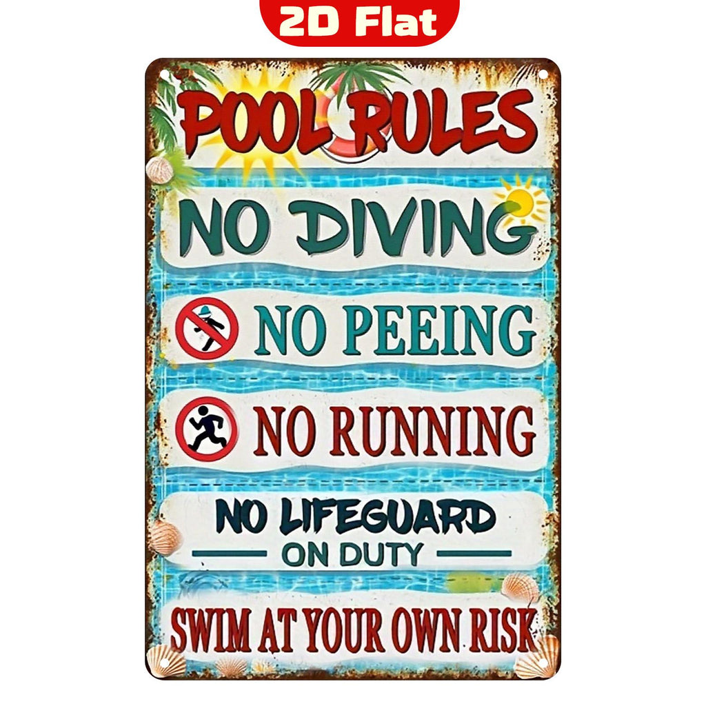 Retro Pool Regeln Metallschild | Lustige Schwimmbad-Deko