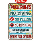 Retro Pool Regeln Metallschild | Lustige Schwimmbad-Deko