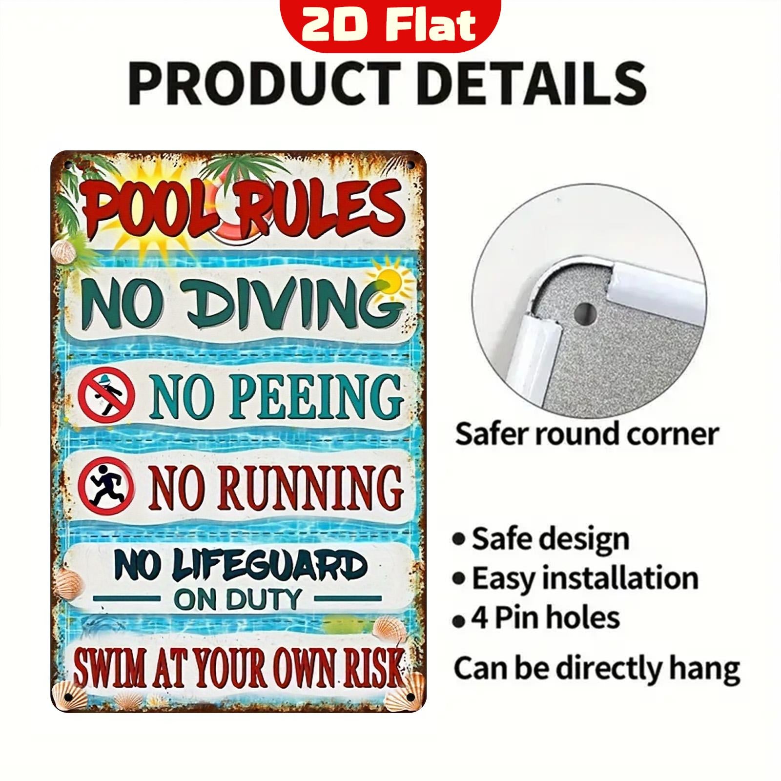 Retro Pool Rules Metal Sign: Funny Swimming Pool Decor