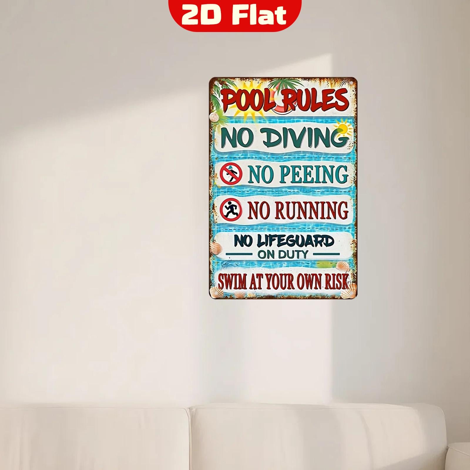 Retro Pool Rules Metal Sign: Funny Swimming Pool Decor