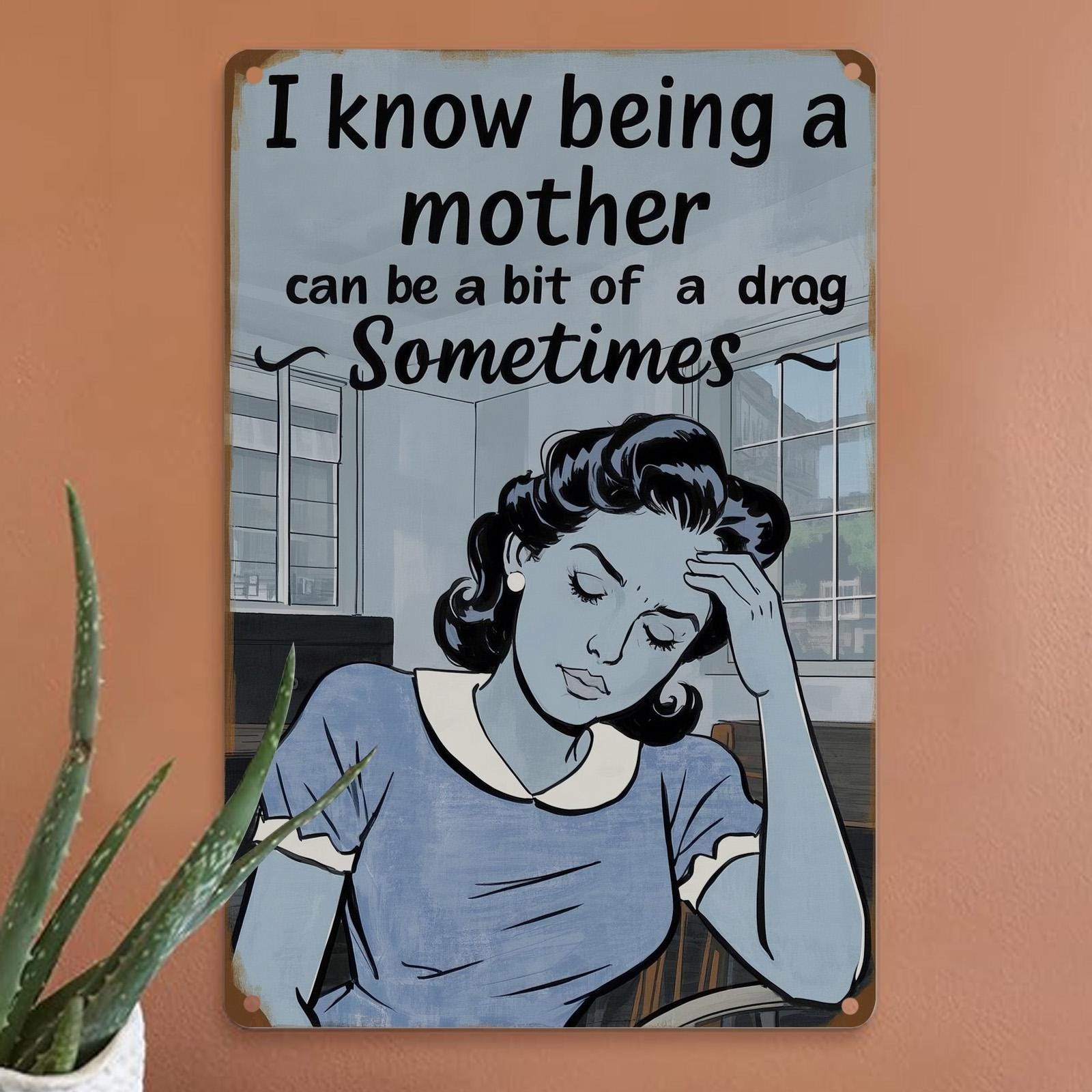 Vintage Motherhood Metal Sign: Retro Kitchen Wall Art