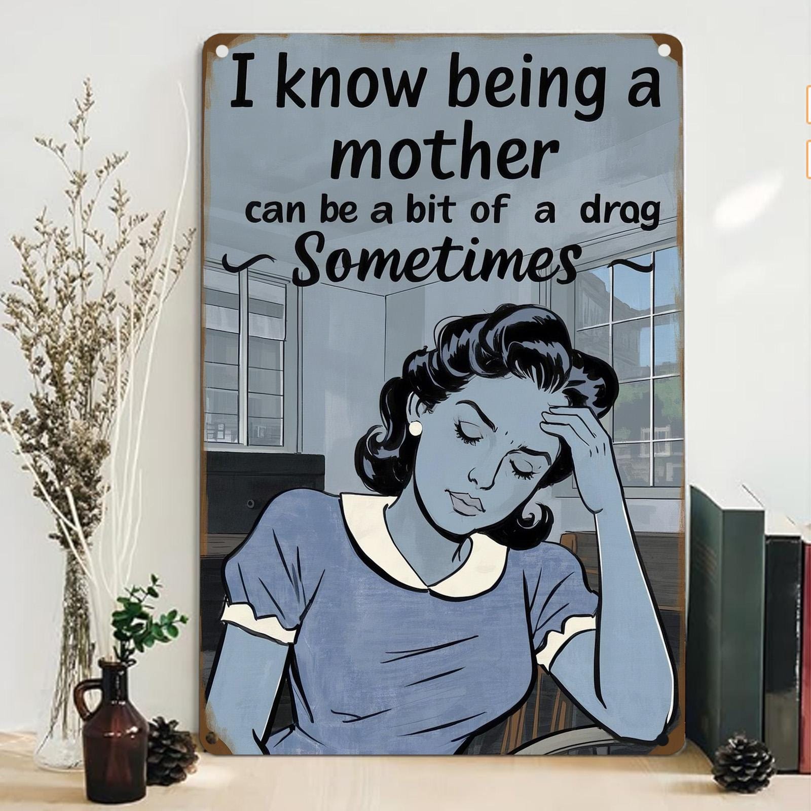 Vintage Motherhood Metal Sign: Retro Kitchen Wall Art