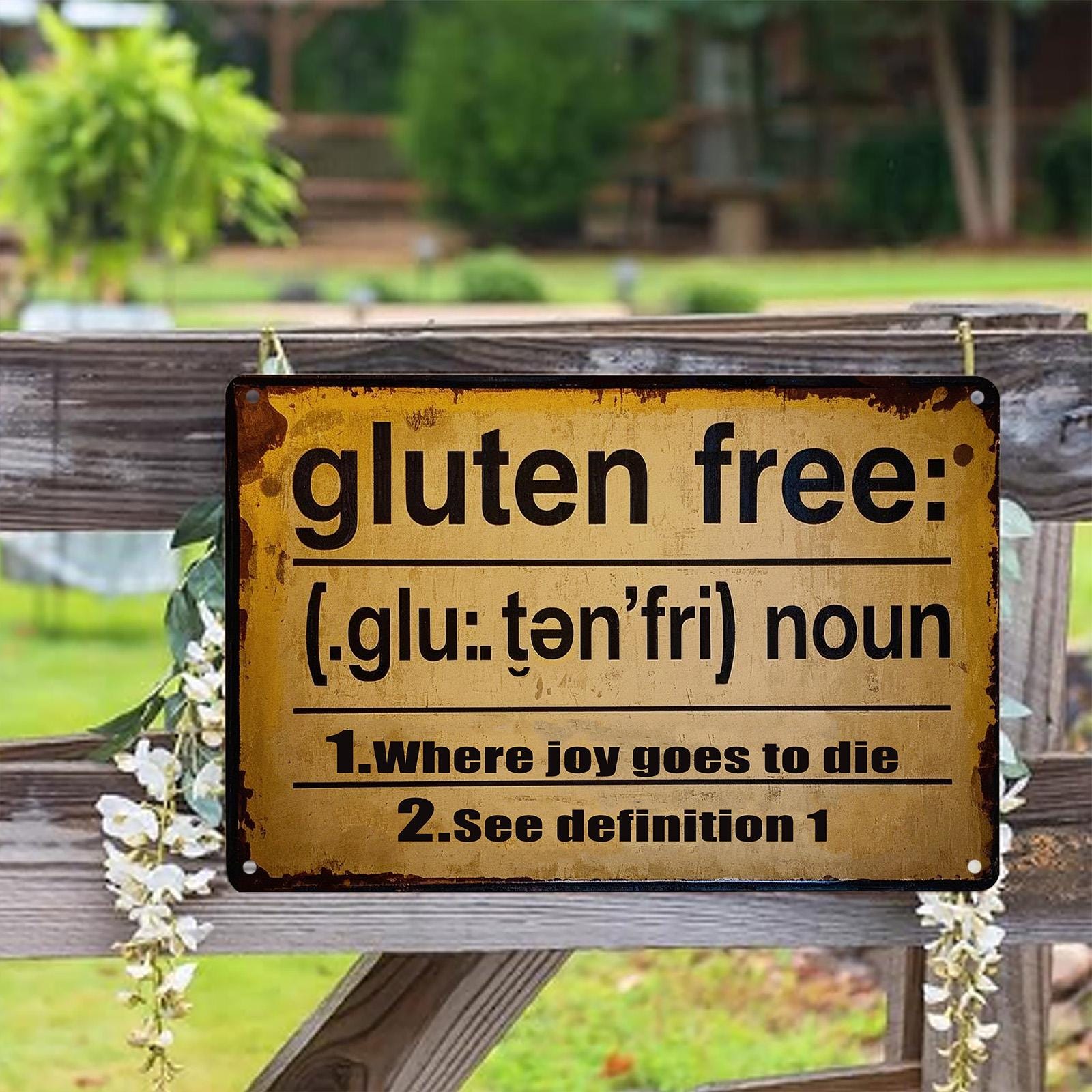 Rustic Metal "Where Joy Goes to Die" Sign - Kitchen Decor