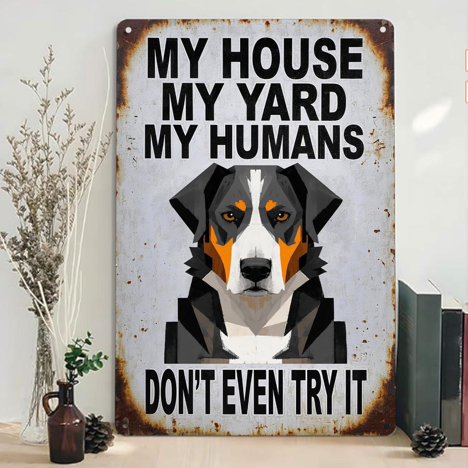 Rustic Bernese Mountain Dog Metal Sign, Home & Garden Decor