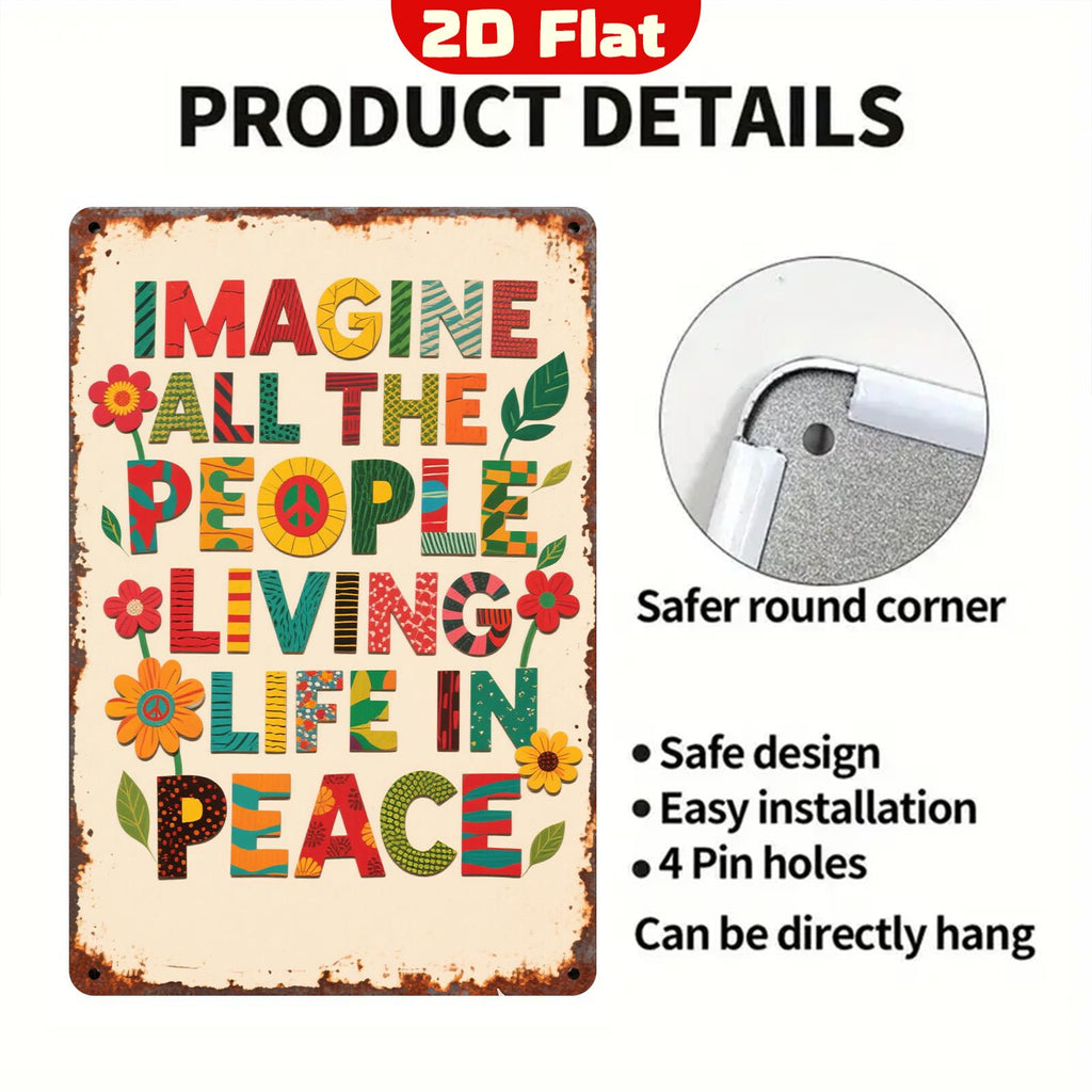 Peace Quote Metal Sign: Retro Hippie Wall Art - Durable Tinplate