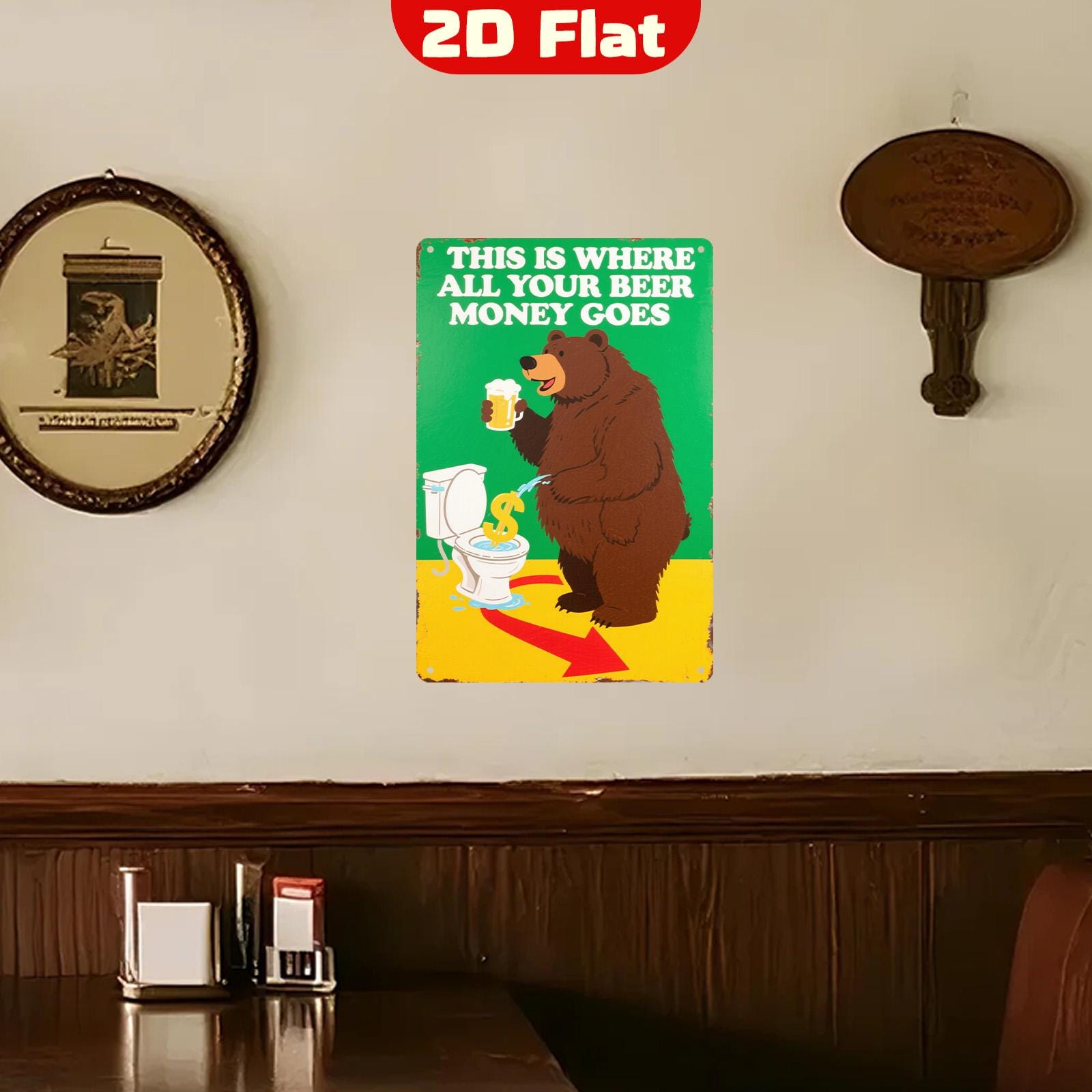 Funny Beer Money Metal Sign: Bar, Pub, Bathroom Humor Decor
