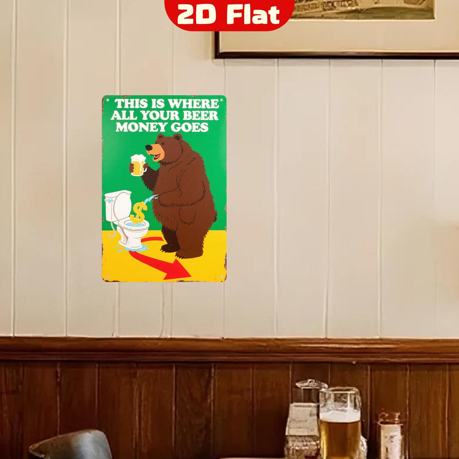 Funny Beer Money Metal Sign: Bar, Pub, Bathroom Humor Decor
