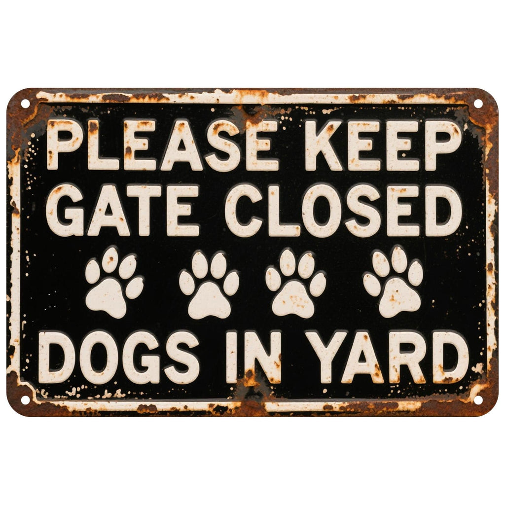 Keep Gate Closed Dog Sign: Rustic Metal Pet Warning Plaque