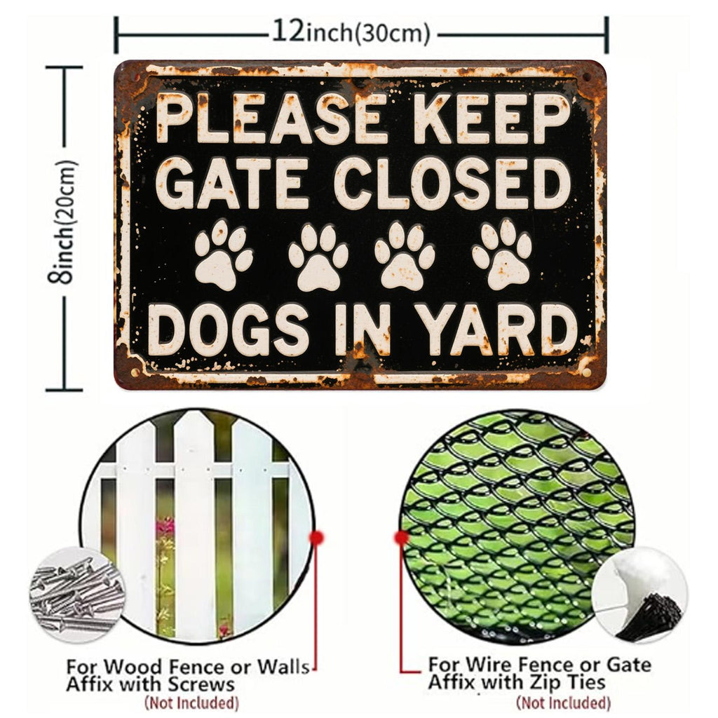 Keep Gate Closed Dog Sign: Rustic Metal Pet Warning Plaque