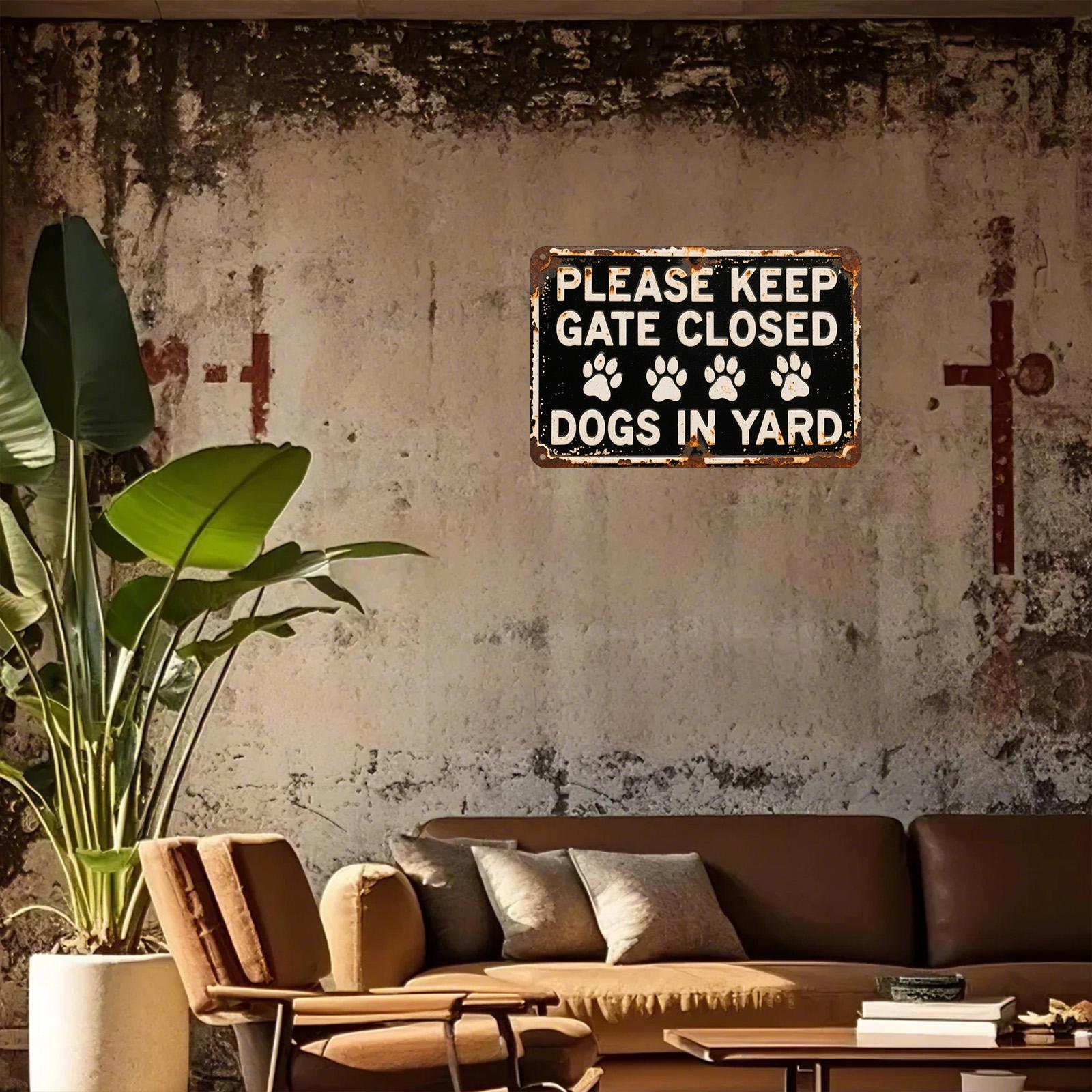 Keep Gate Closed Dog Sign: Rustic Metal Pet Warning Plaque