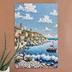 Vintage Küstenleuchtturm Metall Wandbild | Rostiges Dorf Szenen Metallschild