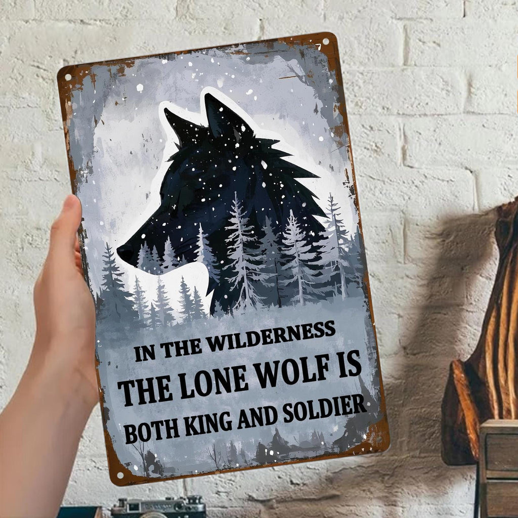 Vintage Lone Wolf Metal Sign: Cabin Man Cave Wall Art