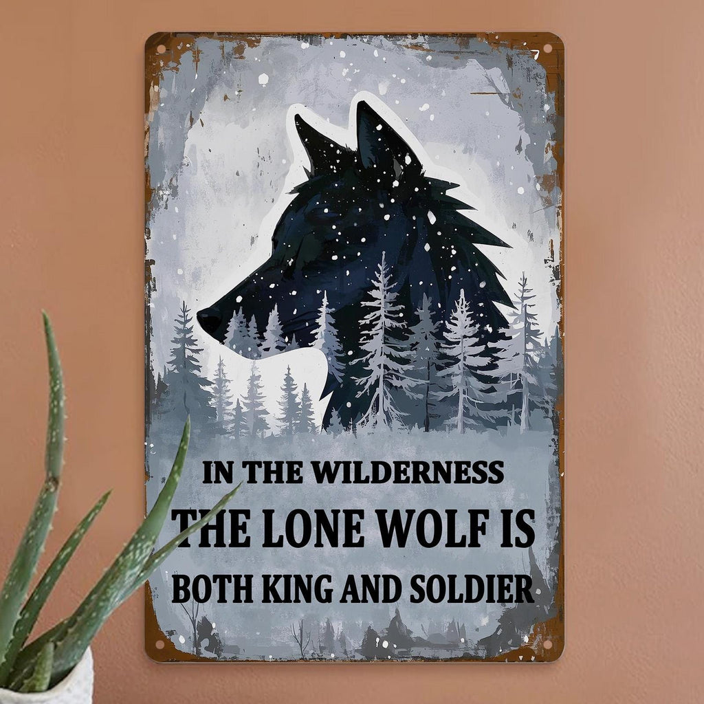 Vintage Lone Wolf Metal Sign: Cabin Man Cave Wall Art