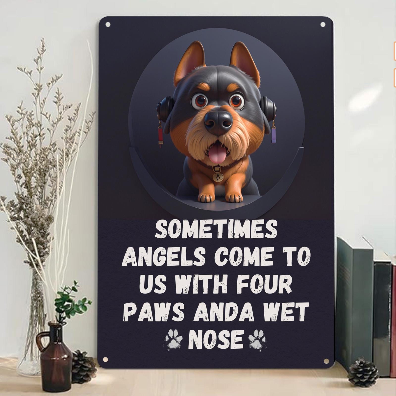 Dog Quote Metal Sign: "Angels with Four Paws" - Pet Lover Wall Decor