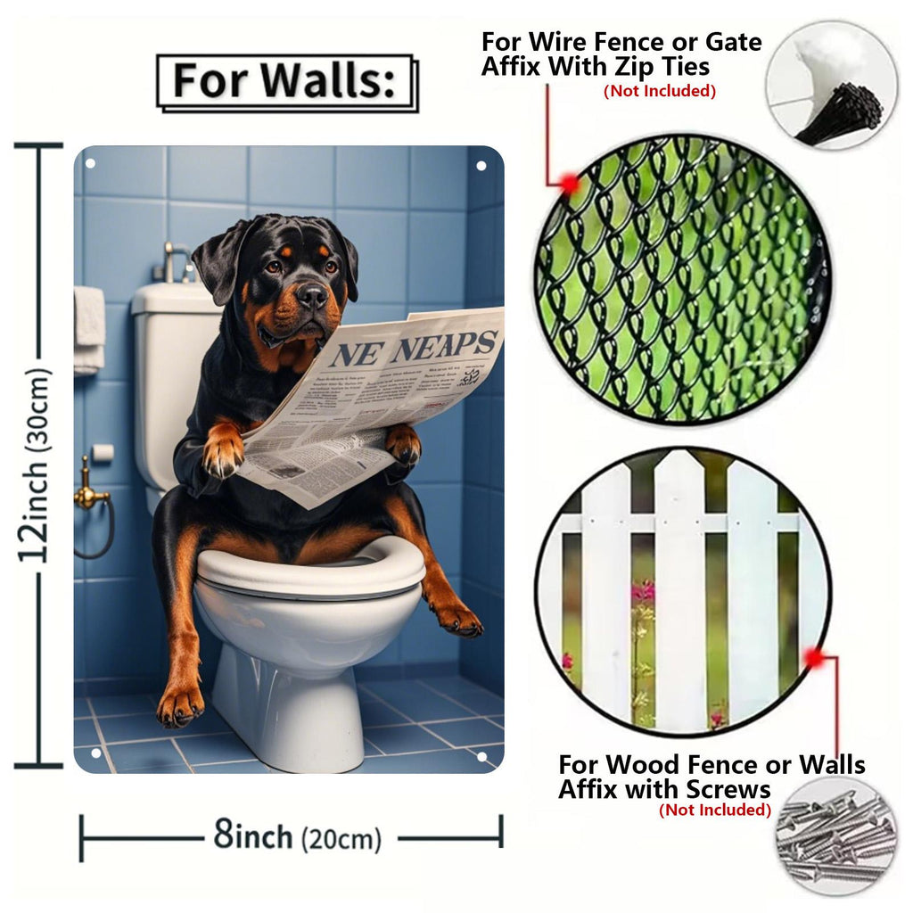 Funny Rottweiler Metal Sign: Reading Dog Bathroom Decor
