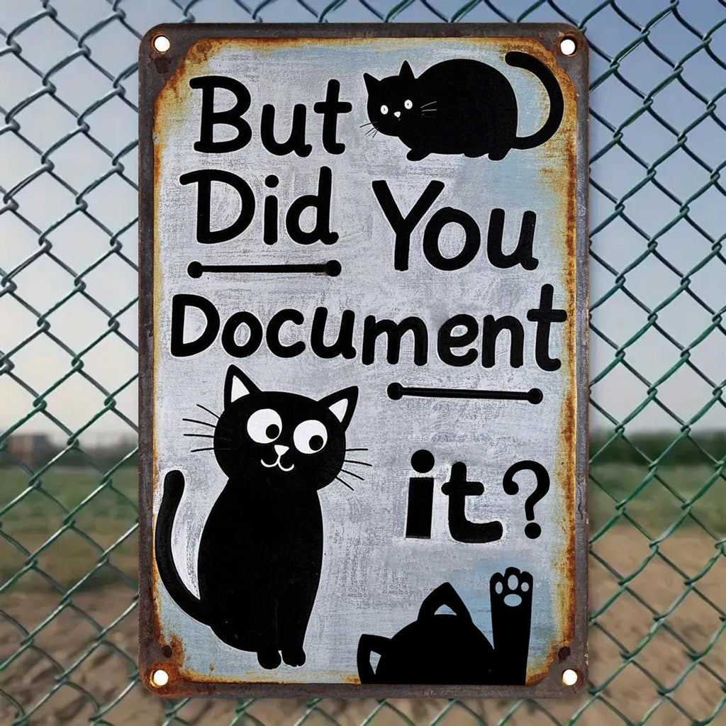 Funny Cat Quote Metal Sign: "But Did You Document It" Humor Decor