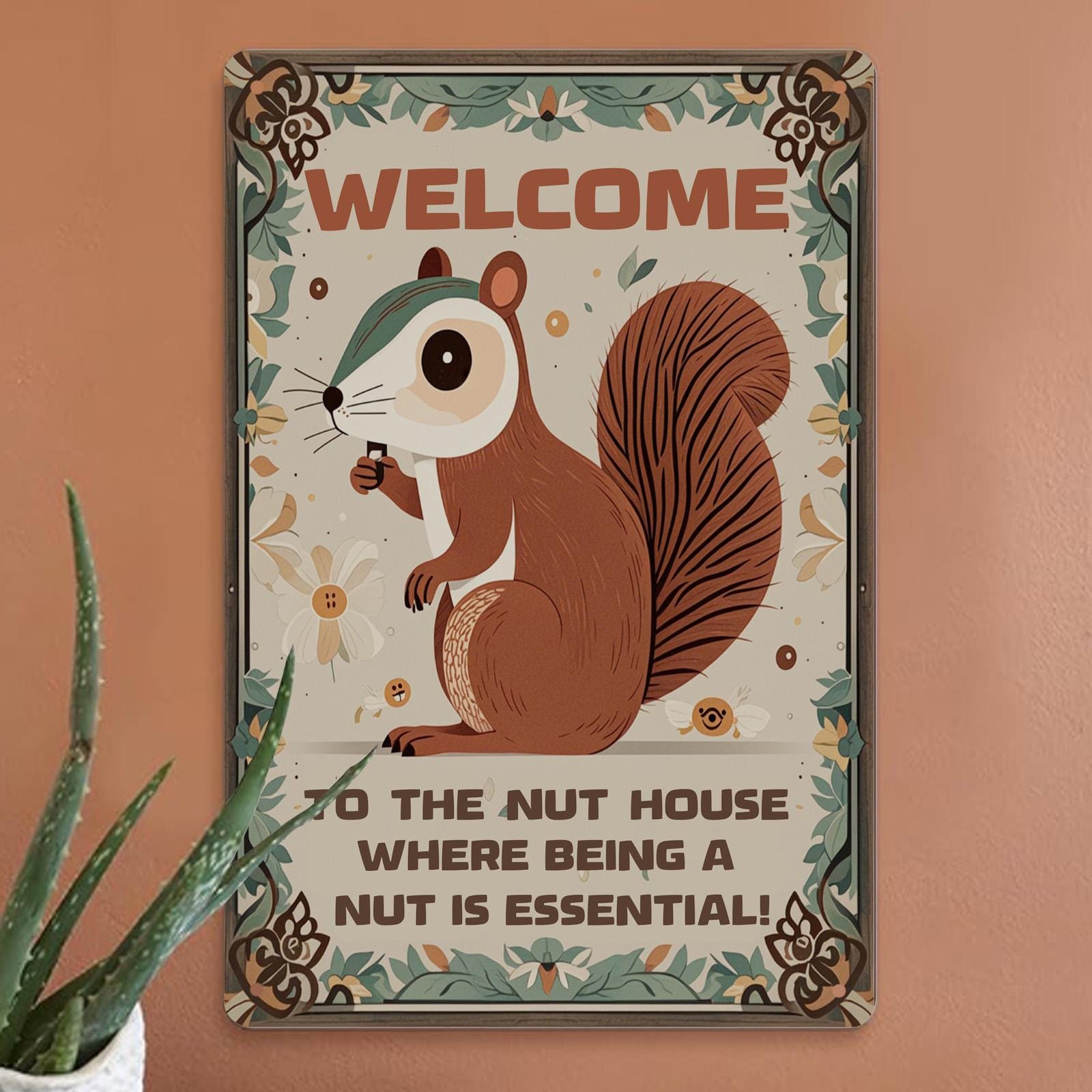 Funny Squirrel Welcome Sign: Rustic Metal Nut House Decor