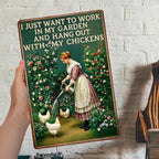 Panneau métallique poules de jardin vintage | Décoration de cuisine de ferme