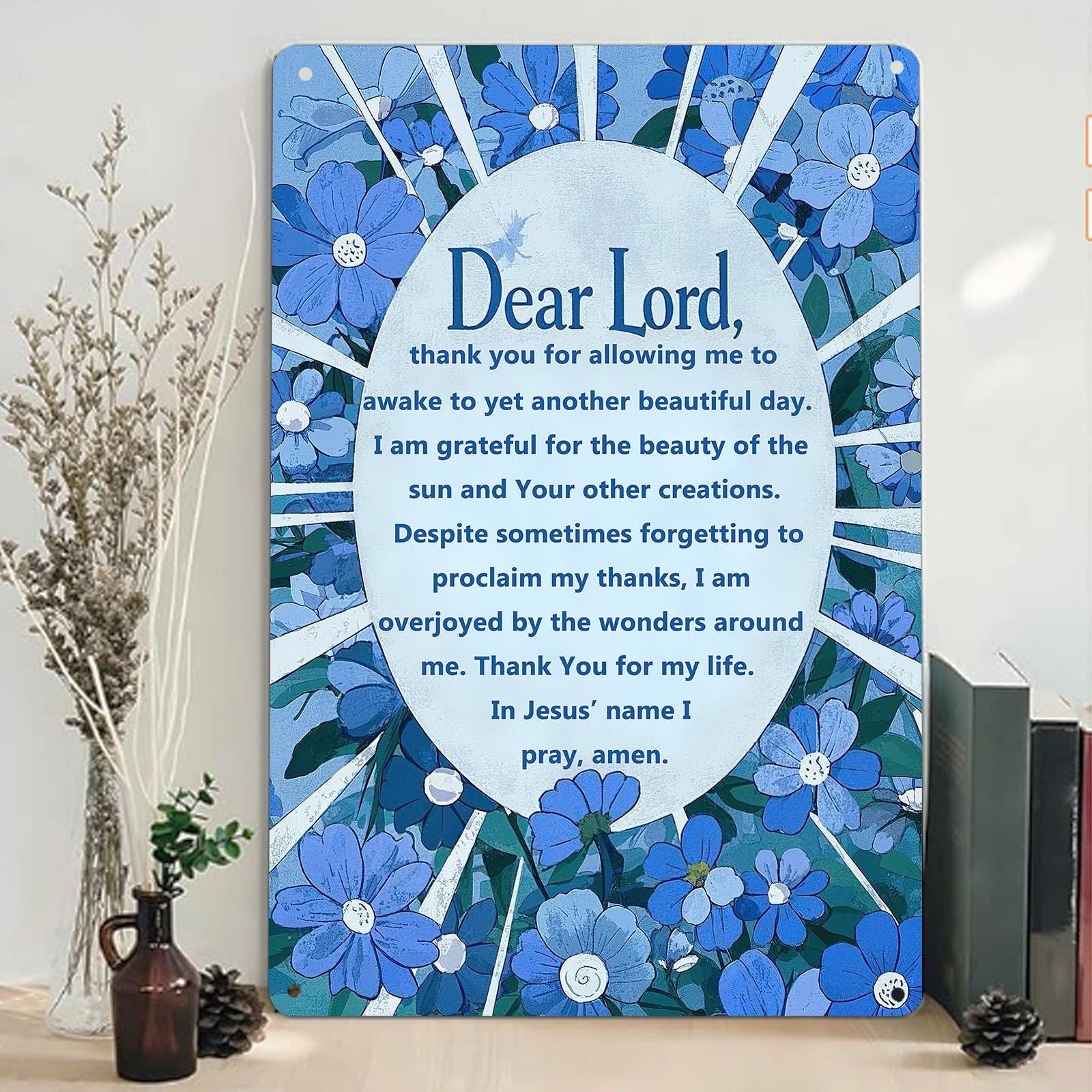 Vintage Floral "Dear Lord" Prayer Plaque - Inspirational Metal Sign