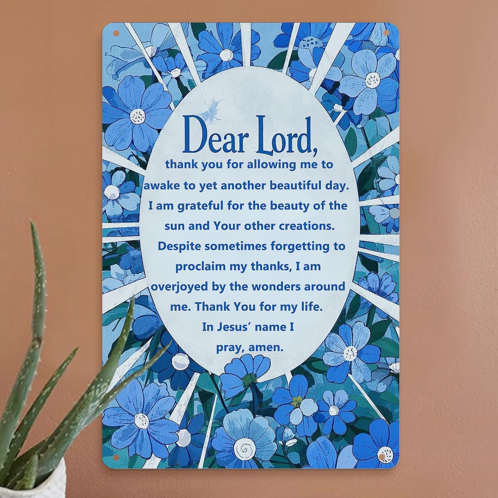 Vintage Floral "Dear Lord" Prayer Plaque - Inspirational Metal Sign