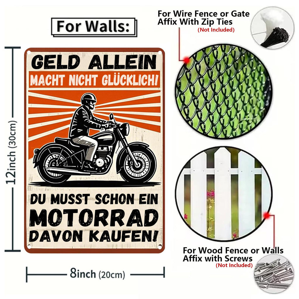 Panneau métallique humoristique allemand de moto | Décoration de motard vintage
