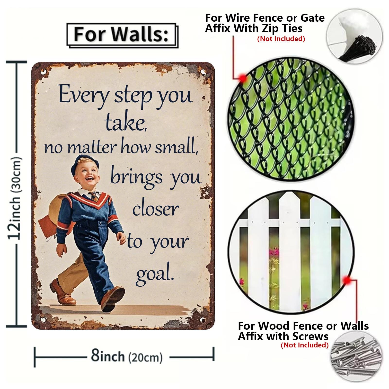 Inspirational Quote Metal Sign: Vintage Rustic Wall Decor - 8x12" Tinplate