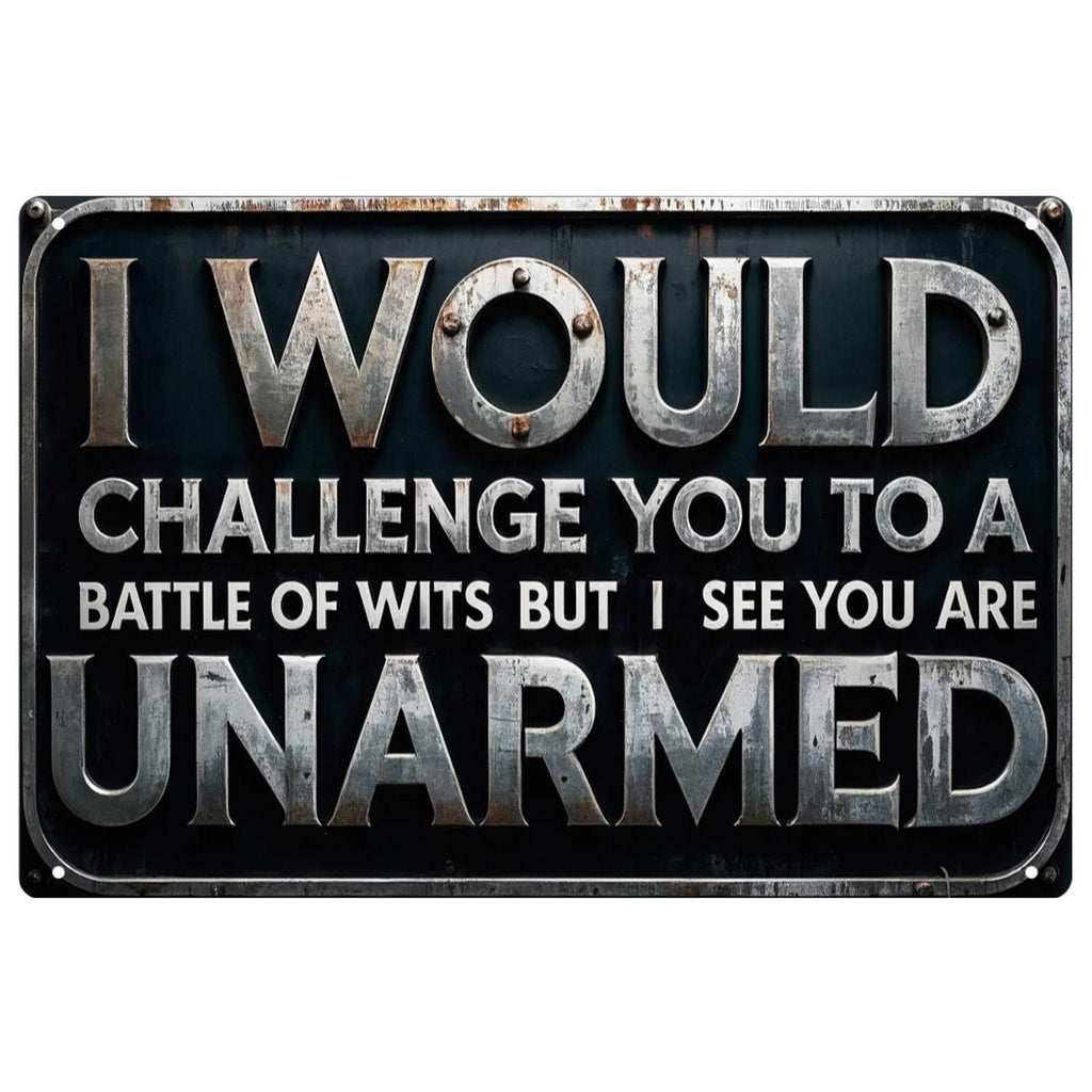 Vintage "Battle of Wits" Blechschild | Rustikale Mannhöhlen-Wanddekoration
