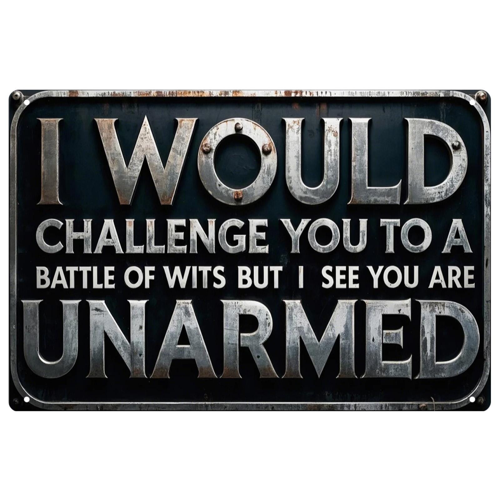 Vintage Battle of Wits Metal Sign: Rustic Man Cave Wall Decor