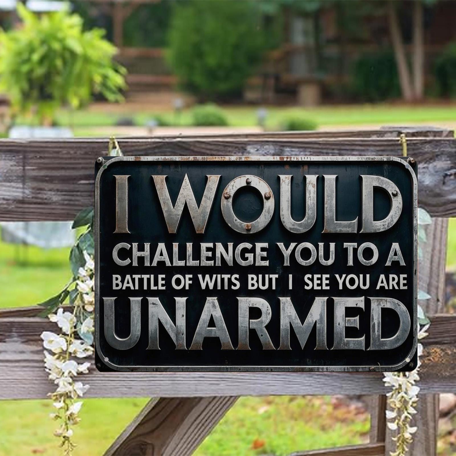 Vintage Battle of Wits Metal Sign: Rustic Man Cave Wall Decor