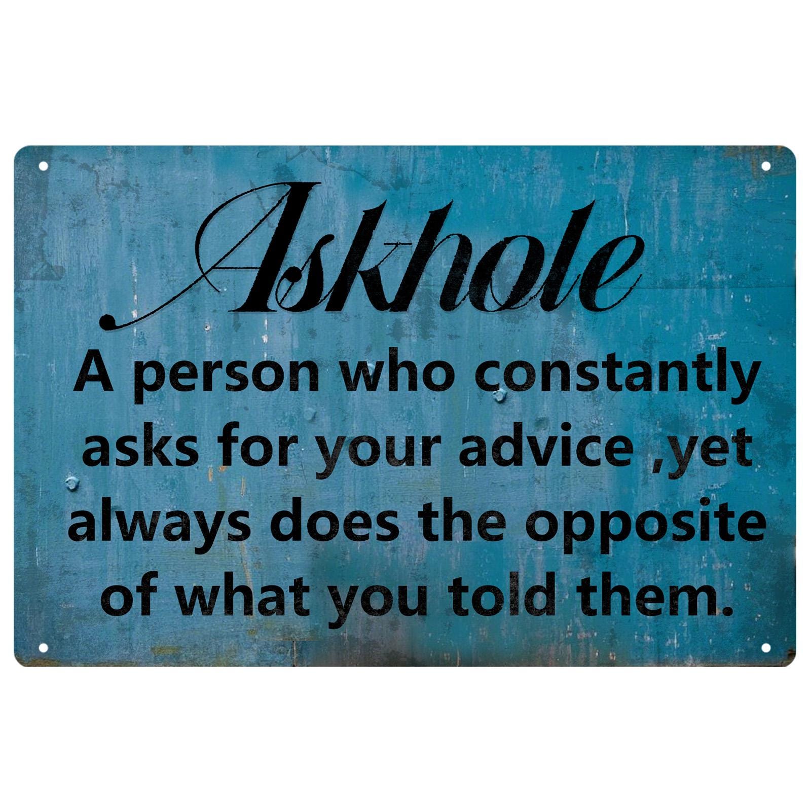 Vintage Askhole Definition Metal Sign: Funny Home Office Decor