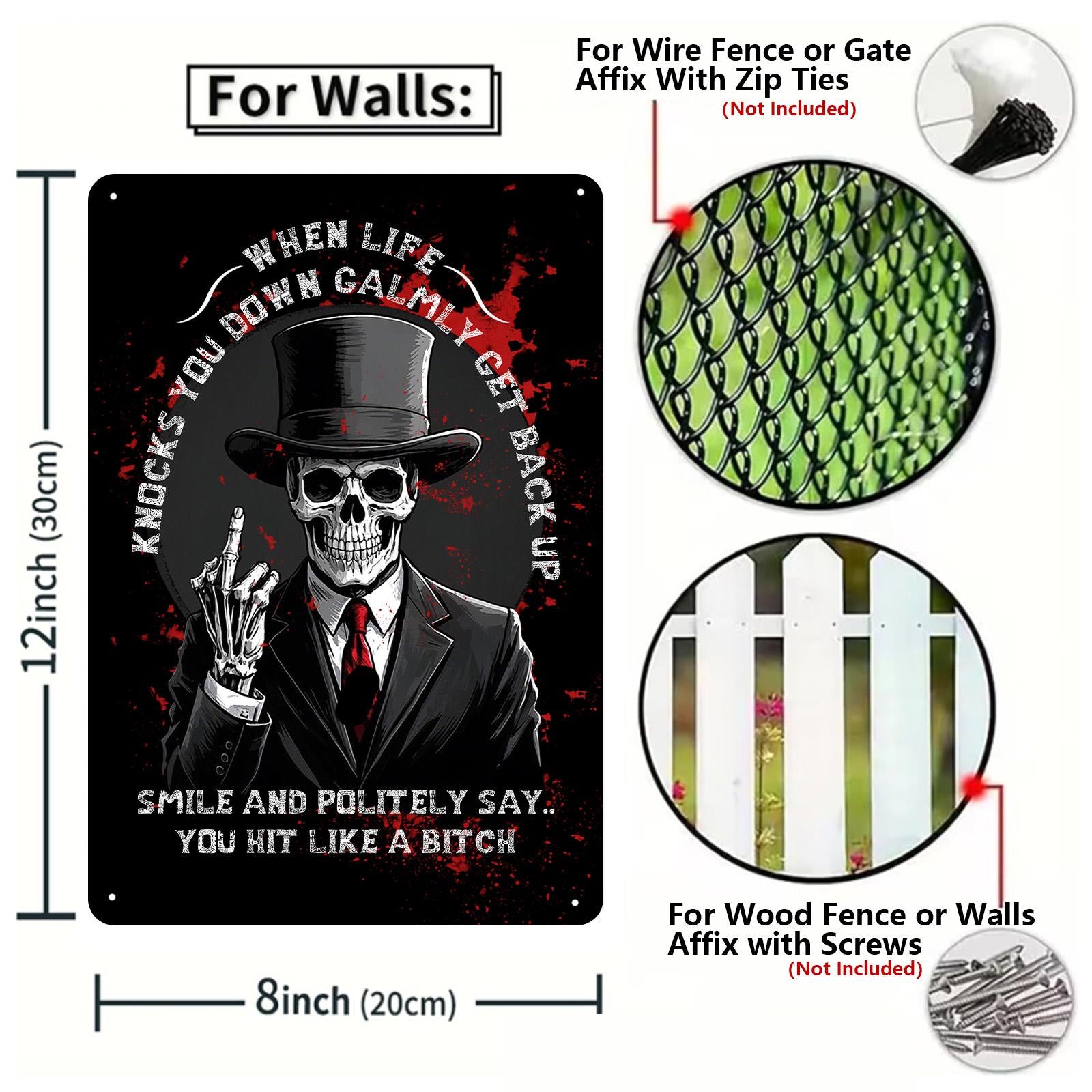 Vintage "When Life Knocks You Down" Metal Sign: Funny Home Bar Decor