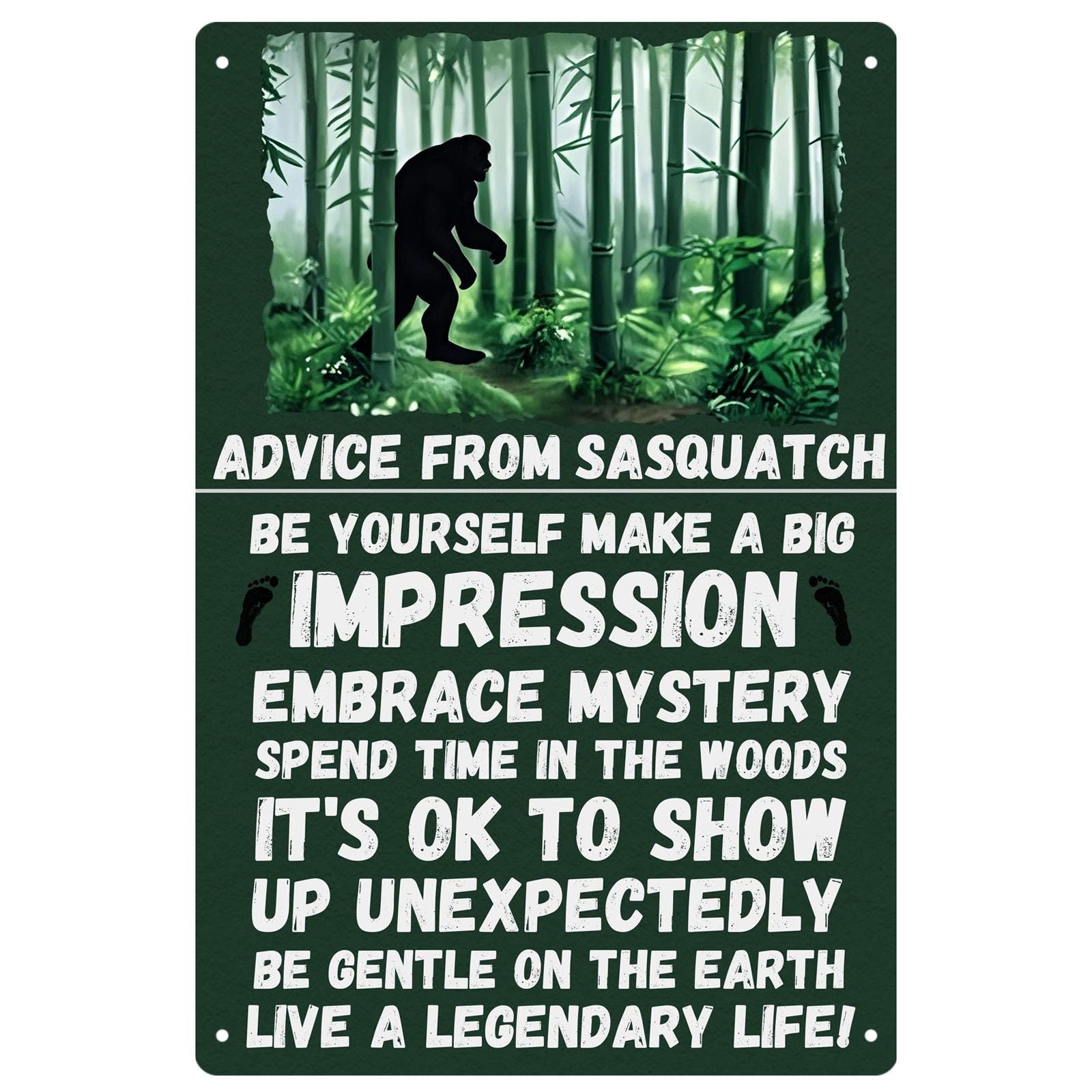 Plaque métallique vintage "Conseils de Sasquatch" | Décoration rustique de cabane