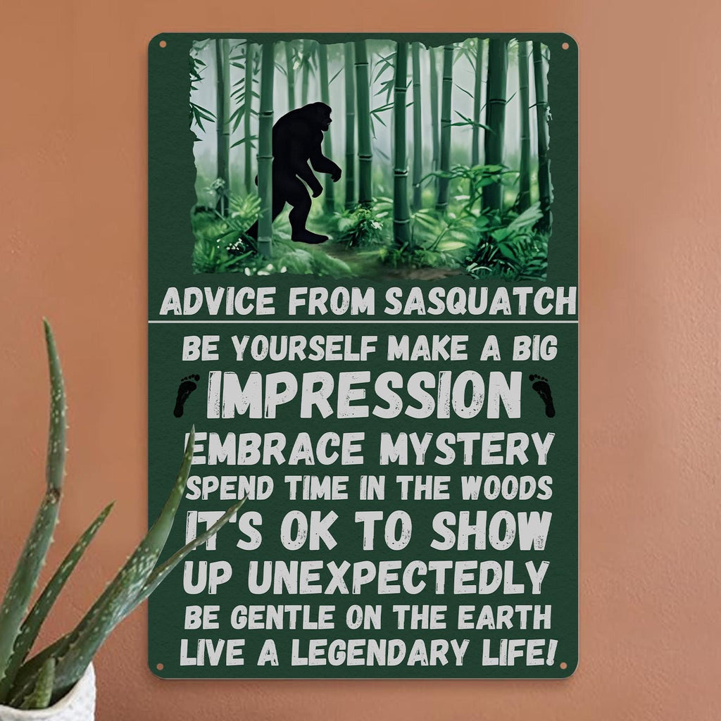 Plaque métallique vintage "Conseils de Sasquatch" | Décoration rustique de cabane