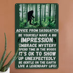 Plaque métallique vintage "Conseils de Sasquatch" | Décoration rustique de cabane