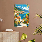 Plaque décorative murale en métal « Paysage urbain méditerranéen vintage » | Décoration côtière italienne en métal