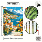 Plaque décorative murale en métal « Paysage urbain méditerranéen vintage » | Décoration côtière italienne en métal