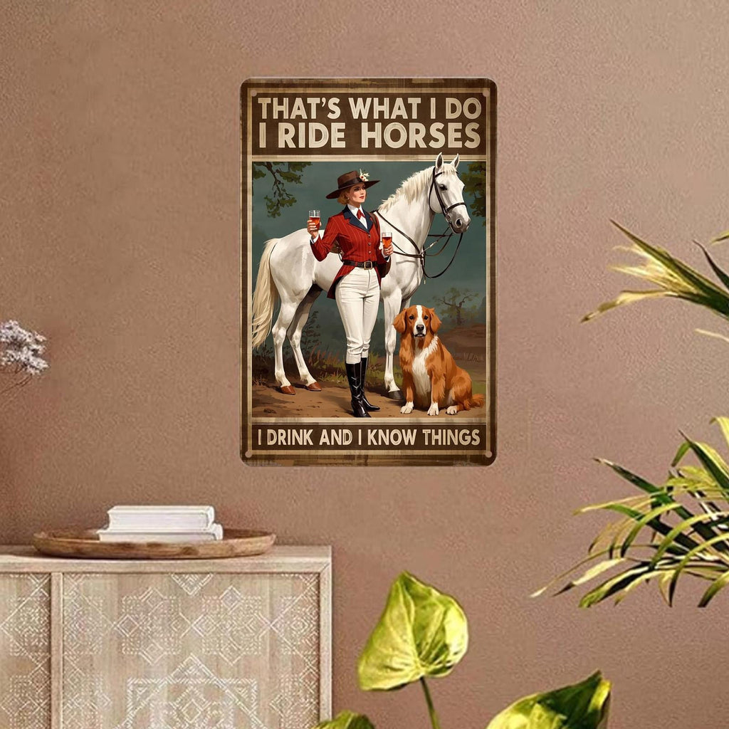 Funny Horse Riding Metal Sign: Equestrian Wall Art Decor