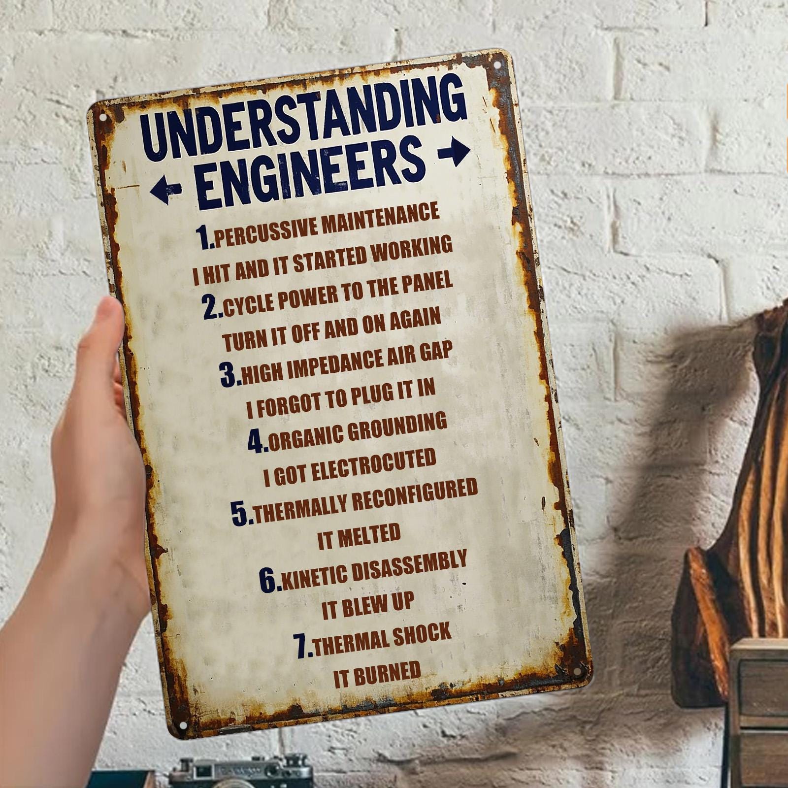 Funny Engineer Metal Sign: Retro Humor Garage & Workshop Decor