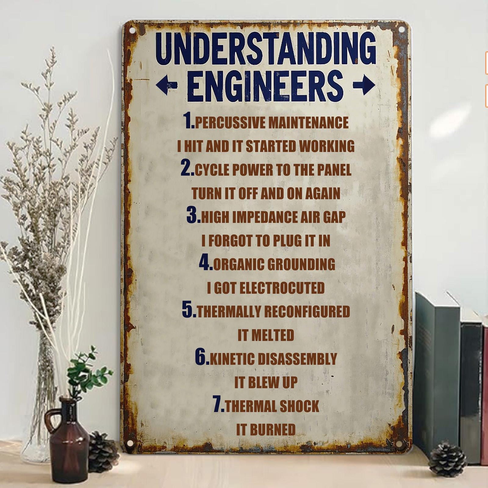 Funny Engineer Metal Sign: Retro Humor Garage & Workshop Decor