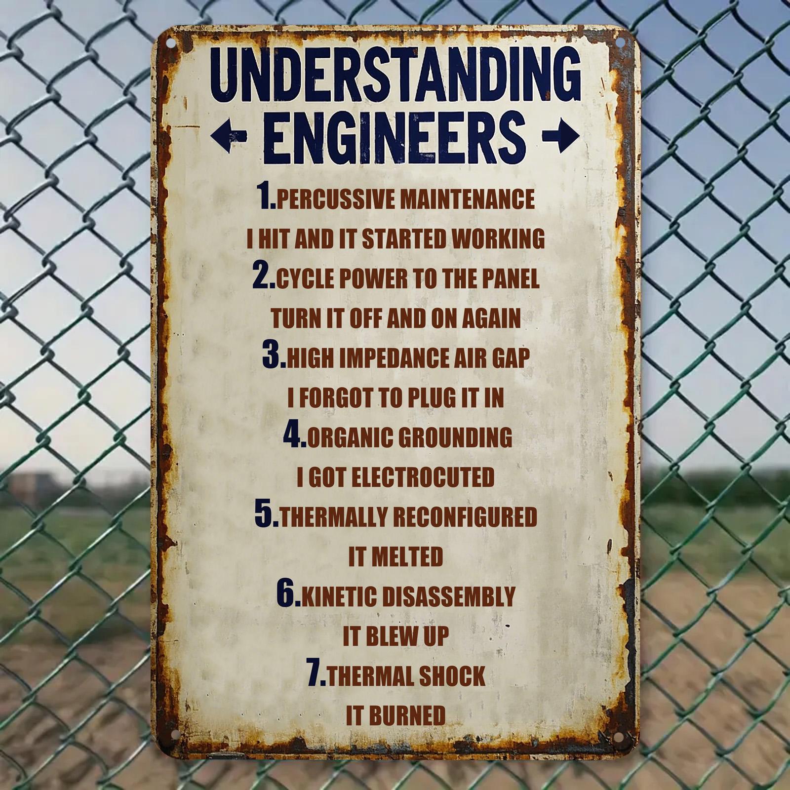 Funny Engineer Metal Sign: Retro Humor Garage & Workshop Decor