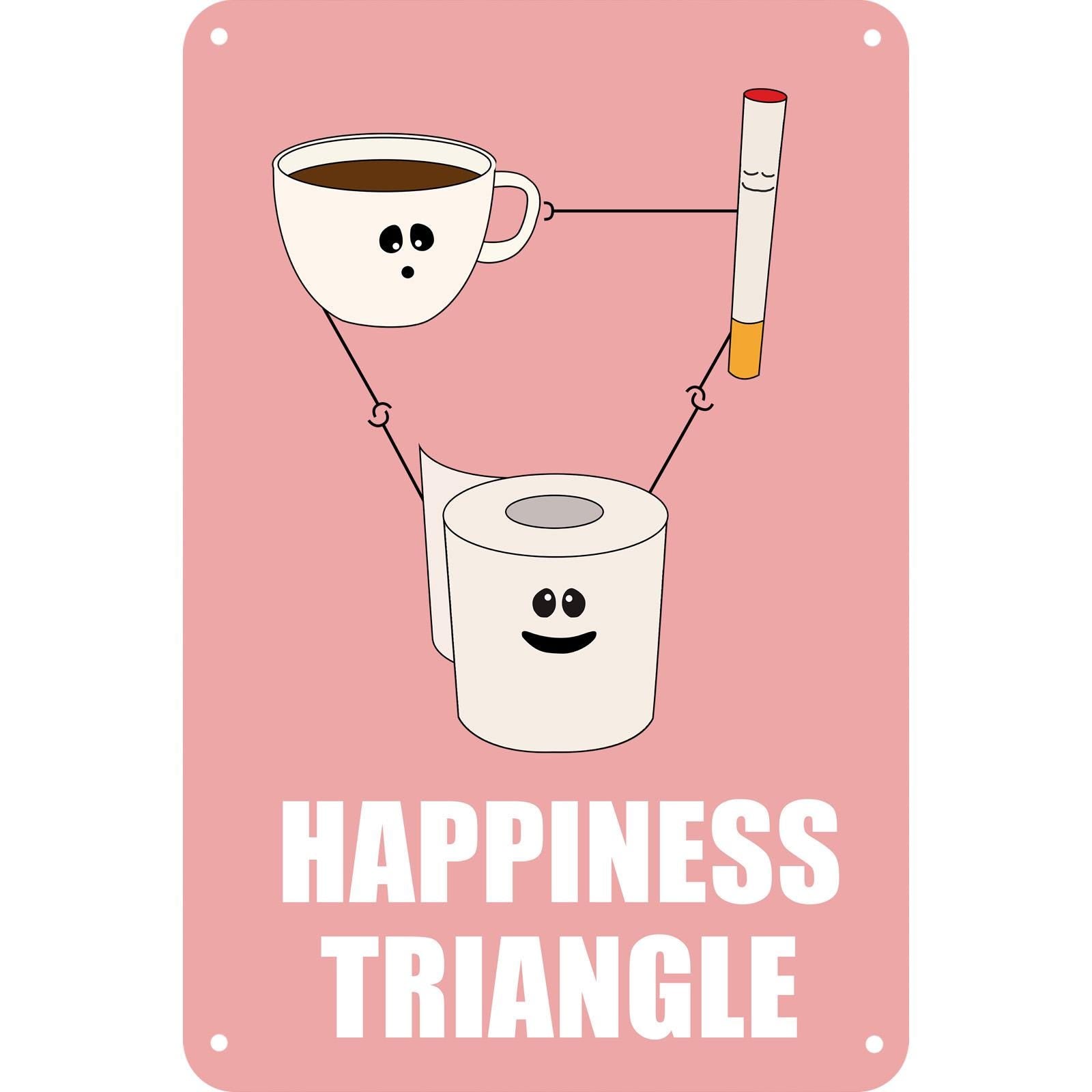 Funny "Happiness Triangle" Metal Sign: Coffee, Cigarette, Toilet Paper - Retro Humor Art